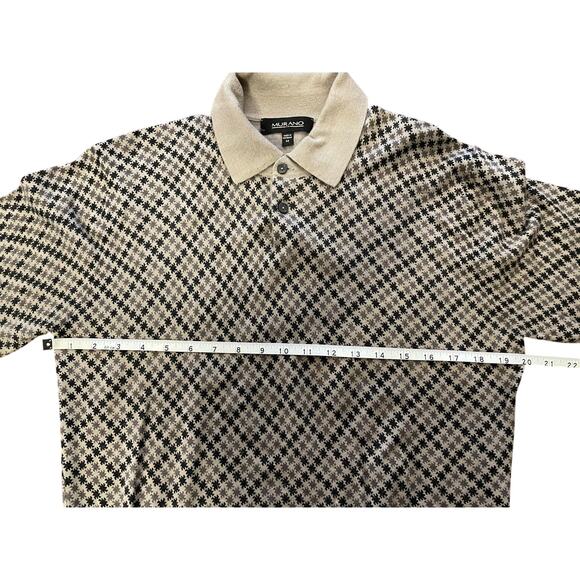 Murano Wool Mens Sweater Size Medium Beige Black Collared 1/4 Button Small Flaw - Picture 6 of 10